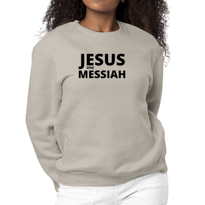 Womens Long Sleeve Graphic Sweatshirt Jesus One Messiah Black - Womens