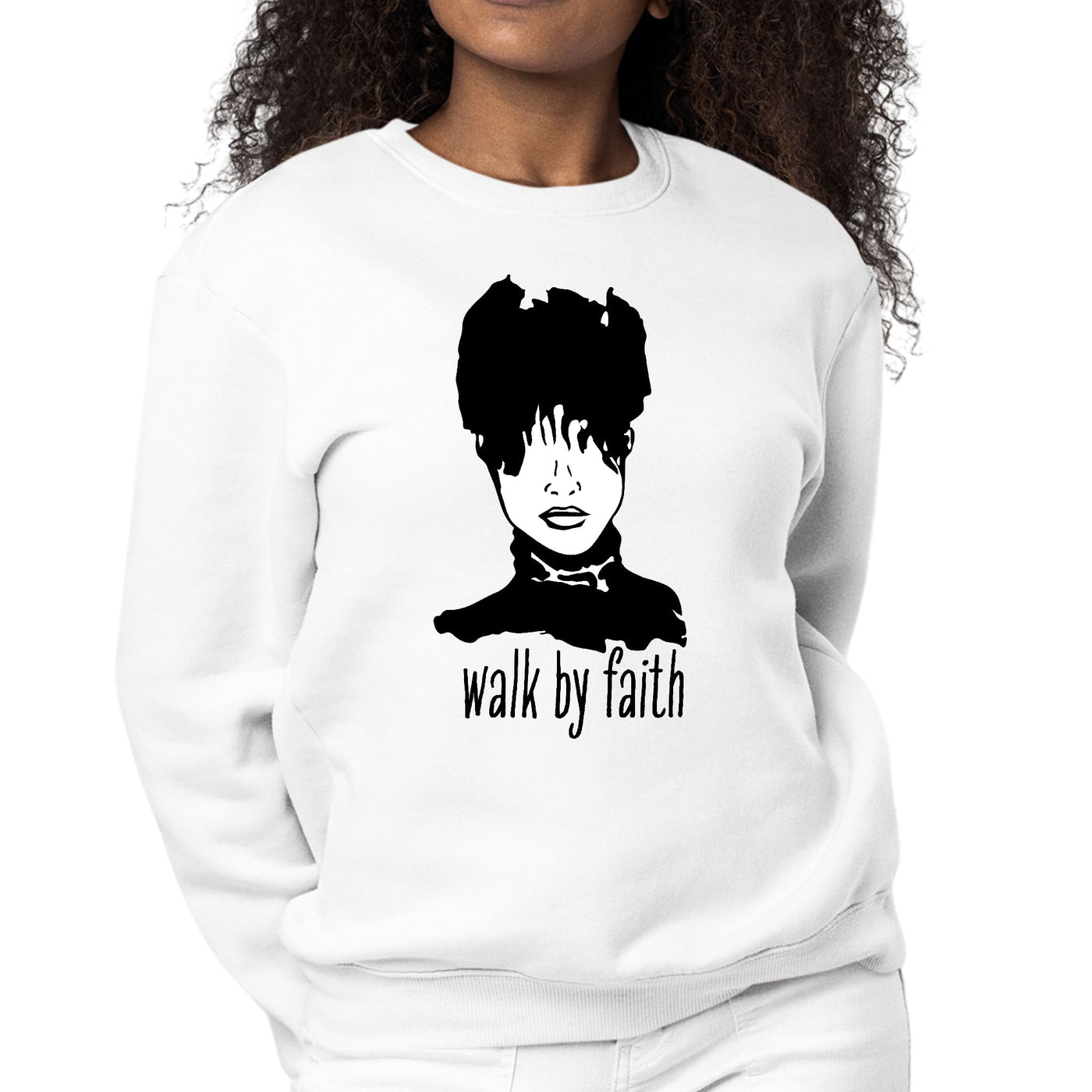 Womens Long Sleeve Graphic Sweatshirt Say It Soul Walk By Faith - Sweatshirts