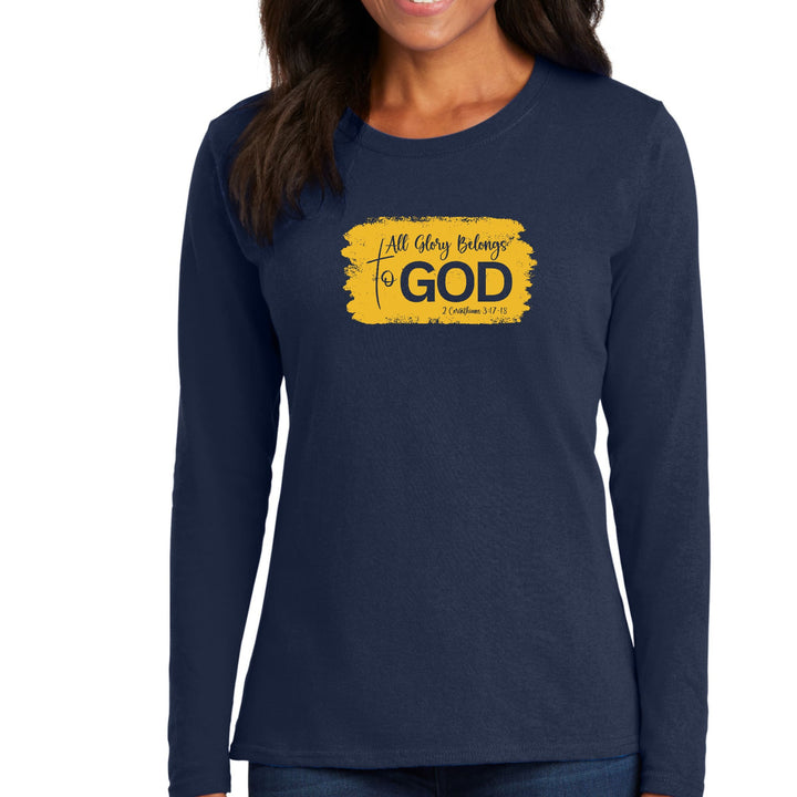 Womens Long Sleeve Graphic T-shirt All Glory Belongs To God Golden - Womens