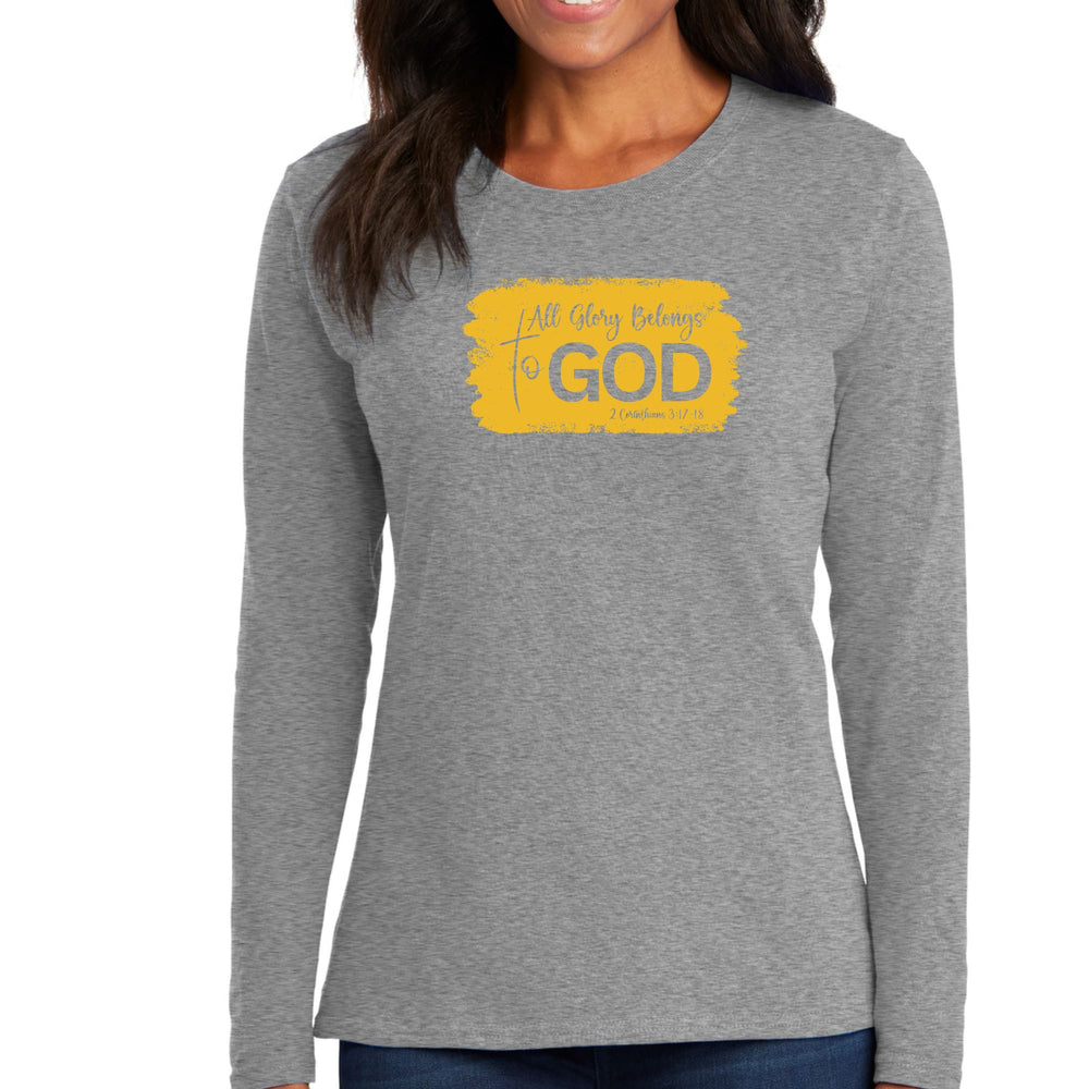 Womens Long Sleeve Graphic T-shirt All Glory Belongs To God Golden - Womens