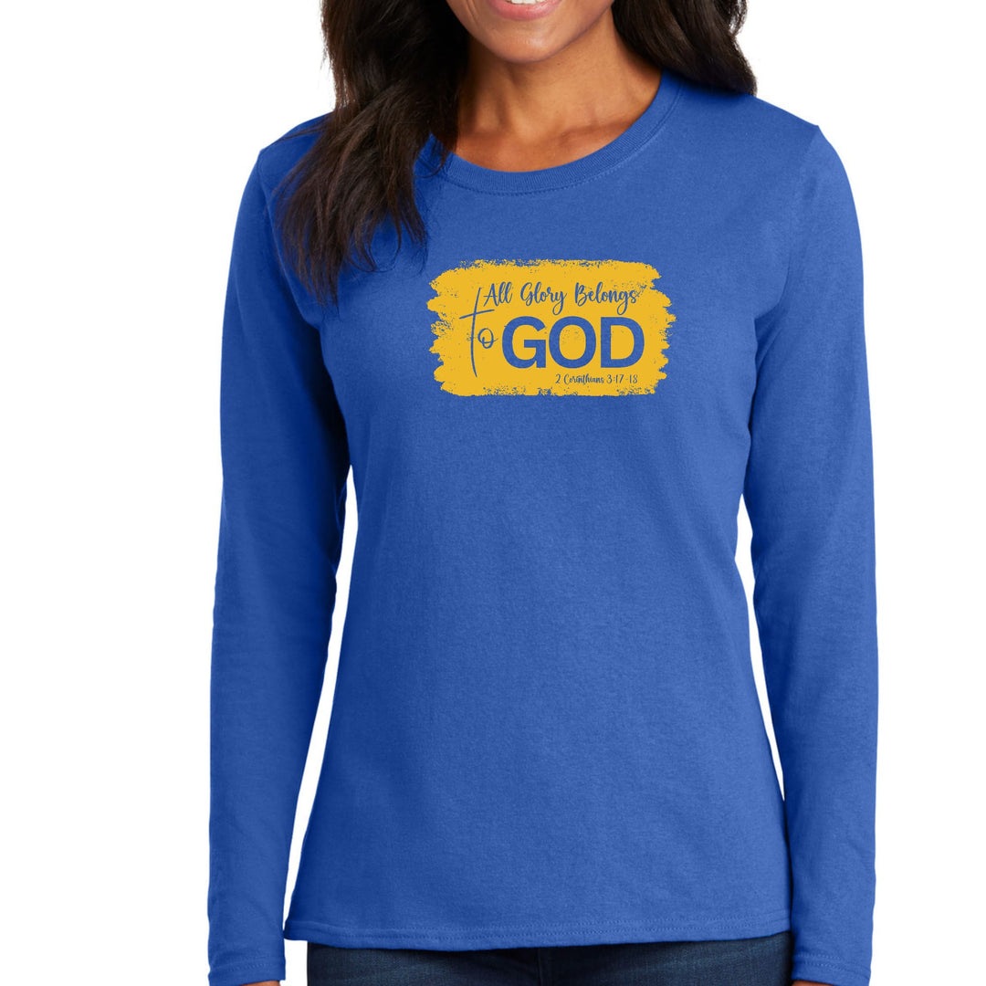 Womens Long Sleeve Graphic T-shirt All Glory Belongs To God Golden - Womens