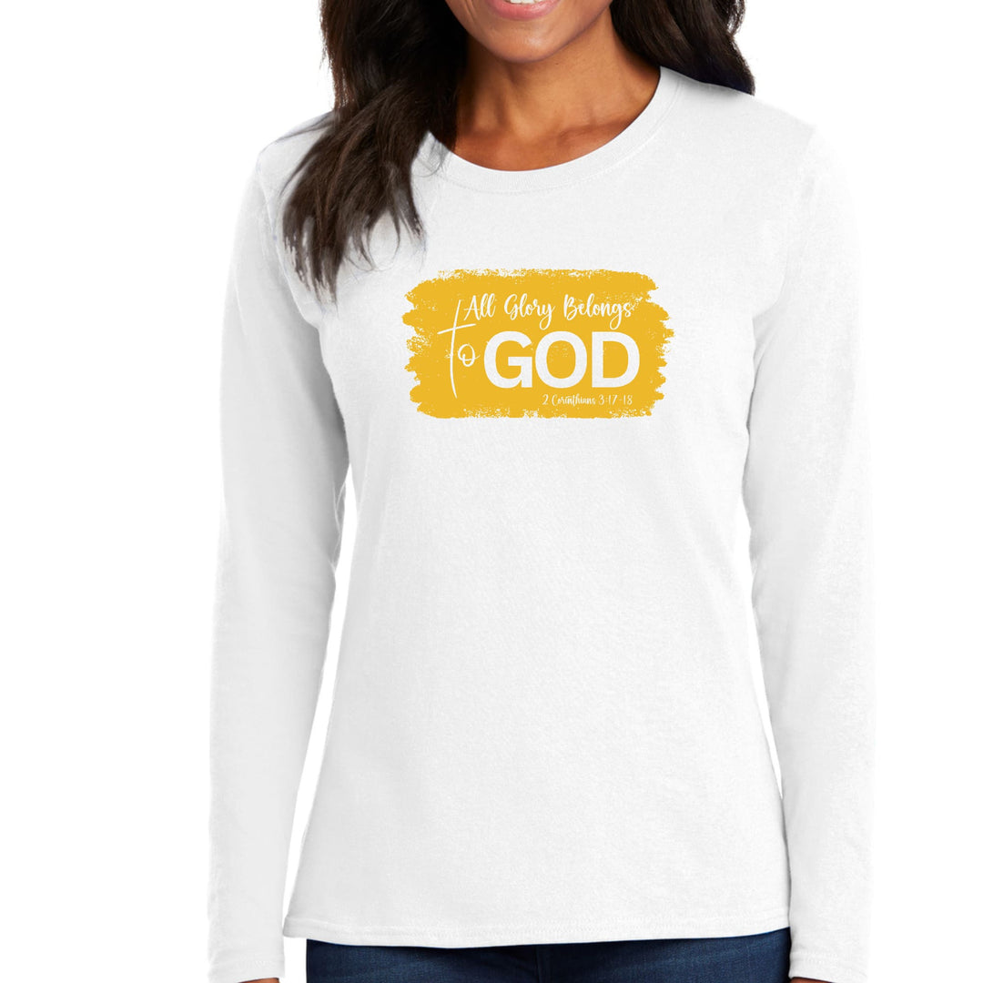 Womens Long Sleeve Graphic T-shirt All Glory Belongs To God Golden - Womens