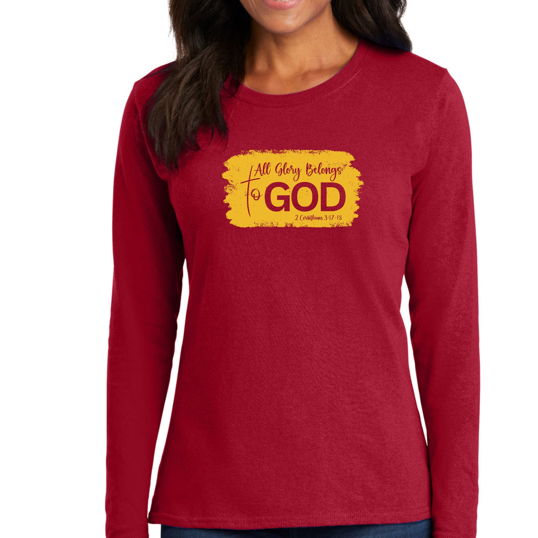 Womens Long Sleeve Graphic T-shirt All Glory Belongs To God Golden - Womens