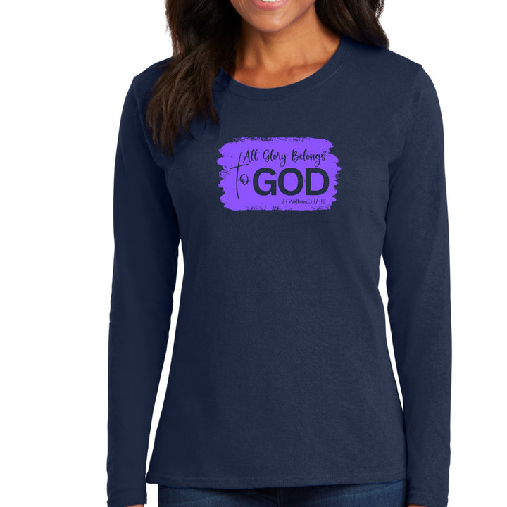 Womens Long Sleeve Graphic T-shirt All Glory Belongs to God Lavender - Womens