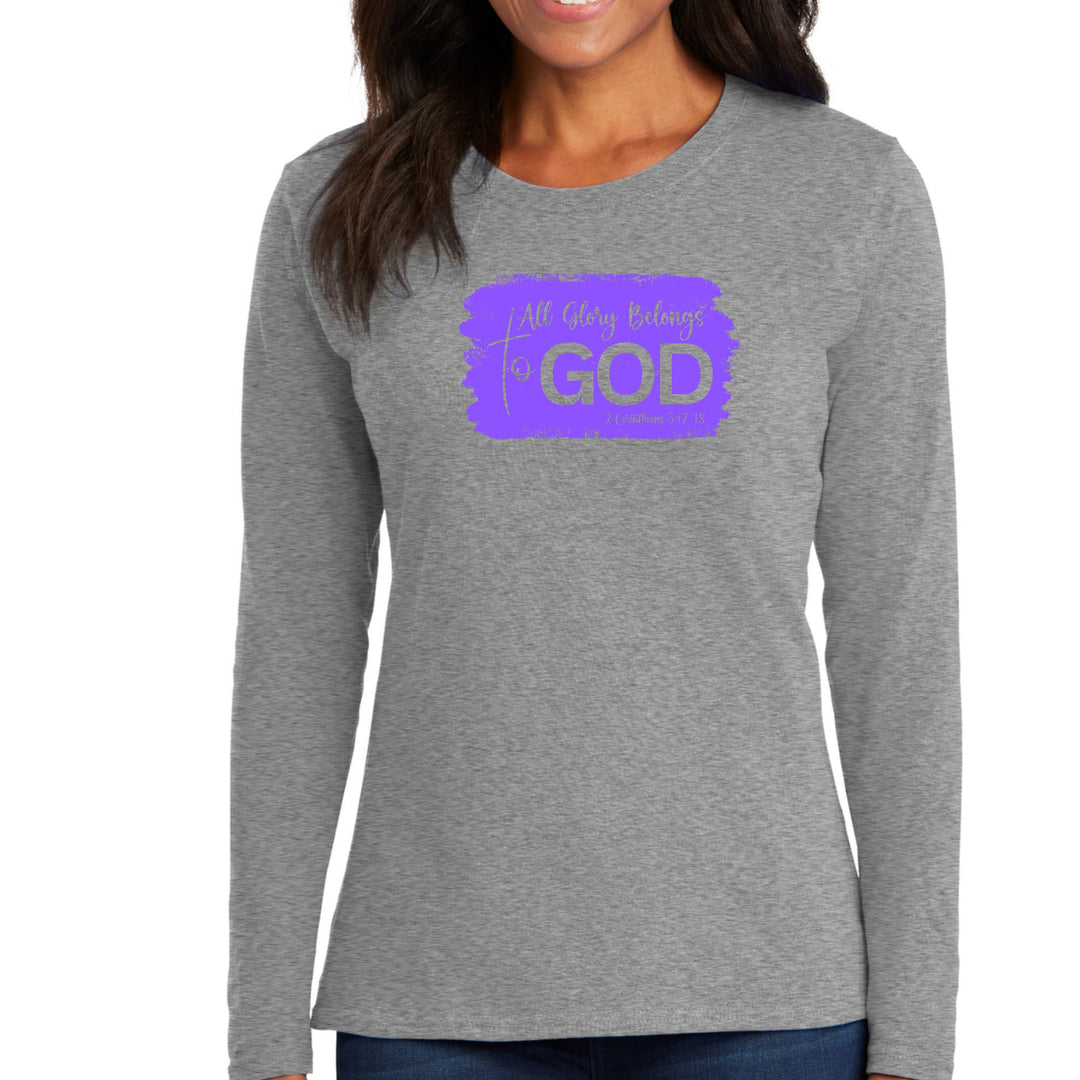 Womens Long Sleeve Graphic T-shirt All Glory Belongs to God Lavender - Womens