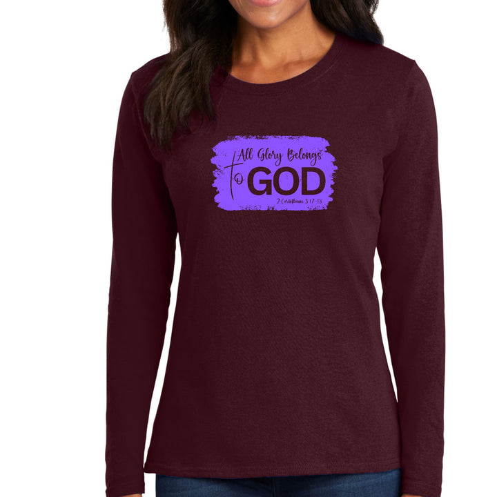 Womens Long Sleeve Graphic T-shirt All Glory Belongs to God Lavender - Womens