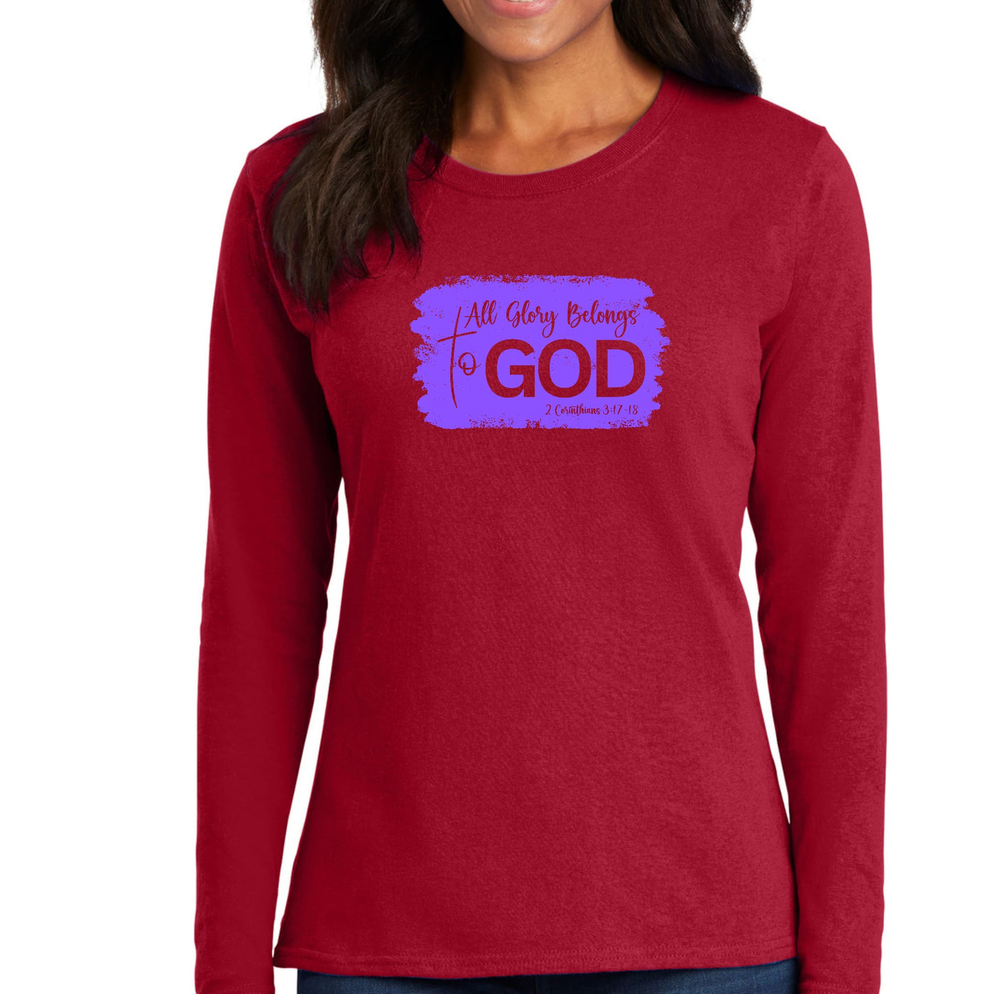 Womens Long Sleeve Graphic T-shirt All Glory Belongs To God Lavender - Womens
