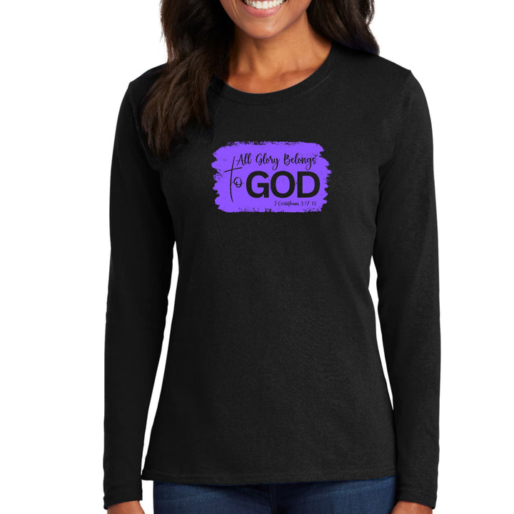 Womens Long Sleeve Graphic T-shirt All Glory Belongs to God Lavender - Womens