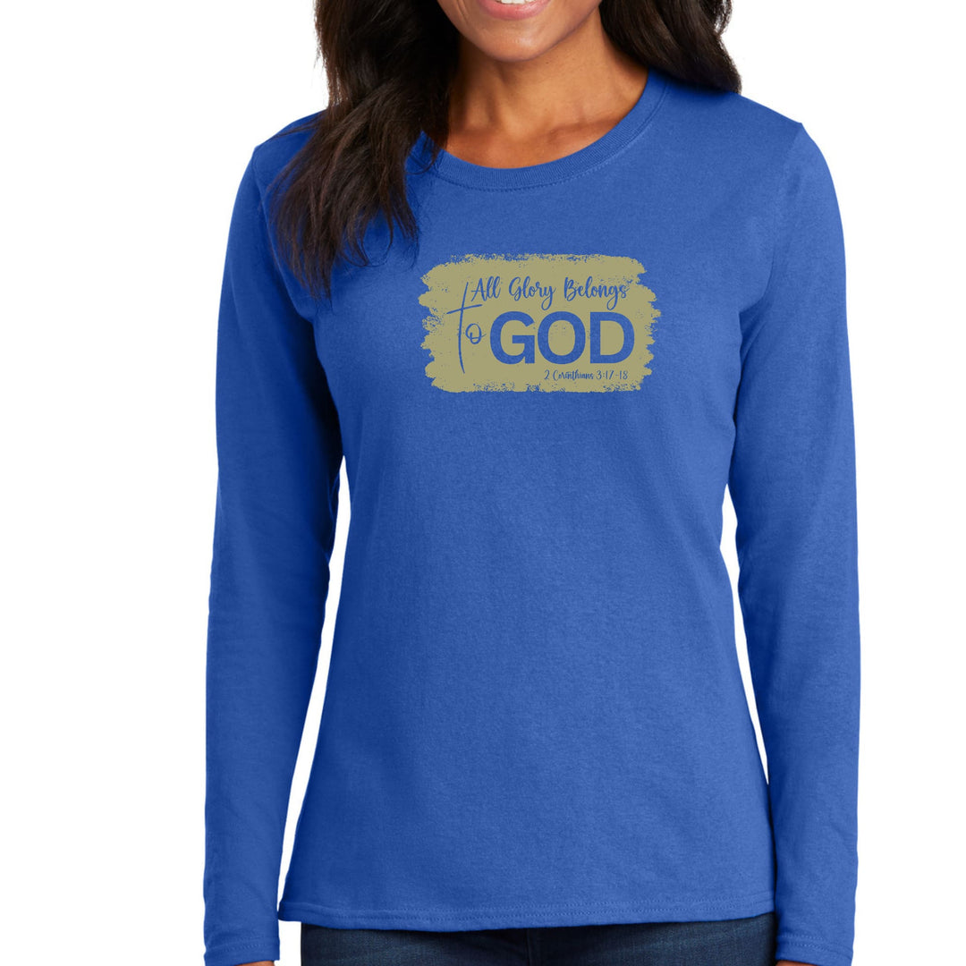 Womens Long Sleeve Graphic T-shirt - All Glory Belongs to God - Olive - Womens