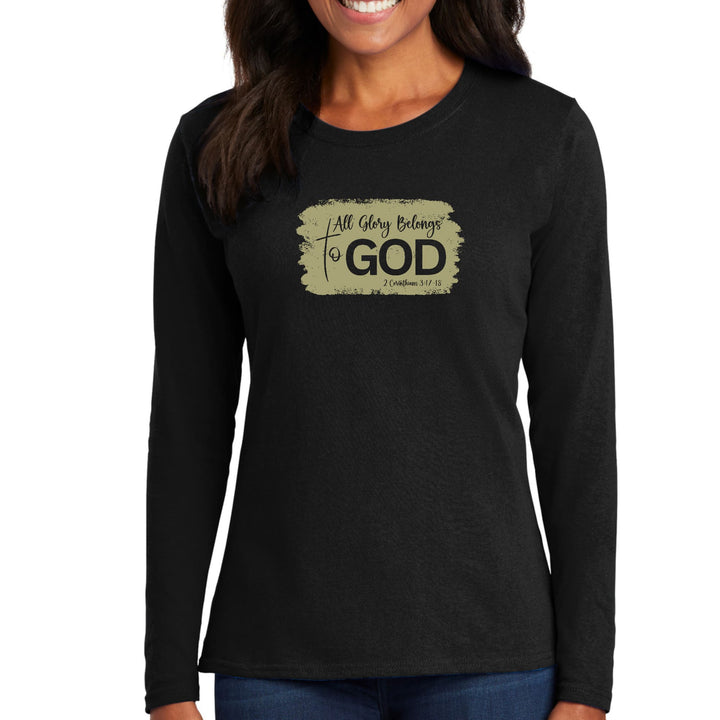 Womens Long Sleeve Graphic T-shirt - All Glory Belongs to God - Olive - Womens