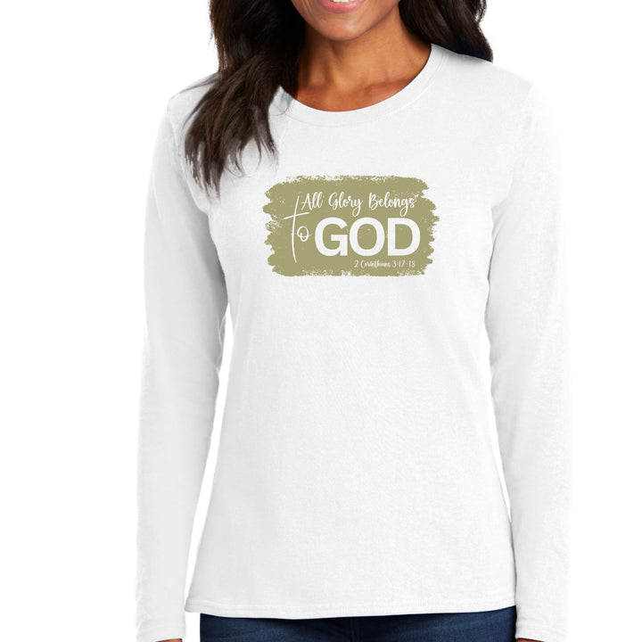 Womens Long Sleeve Graphic T-shirt - All Glory Belongs to God - Olive - Womens