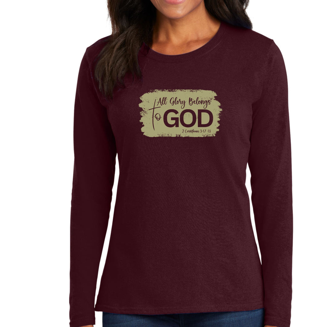 Womens Long Sleeve Graphic T-shirt - All Glory Belongs to God - Olive - Womens