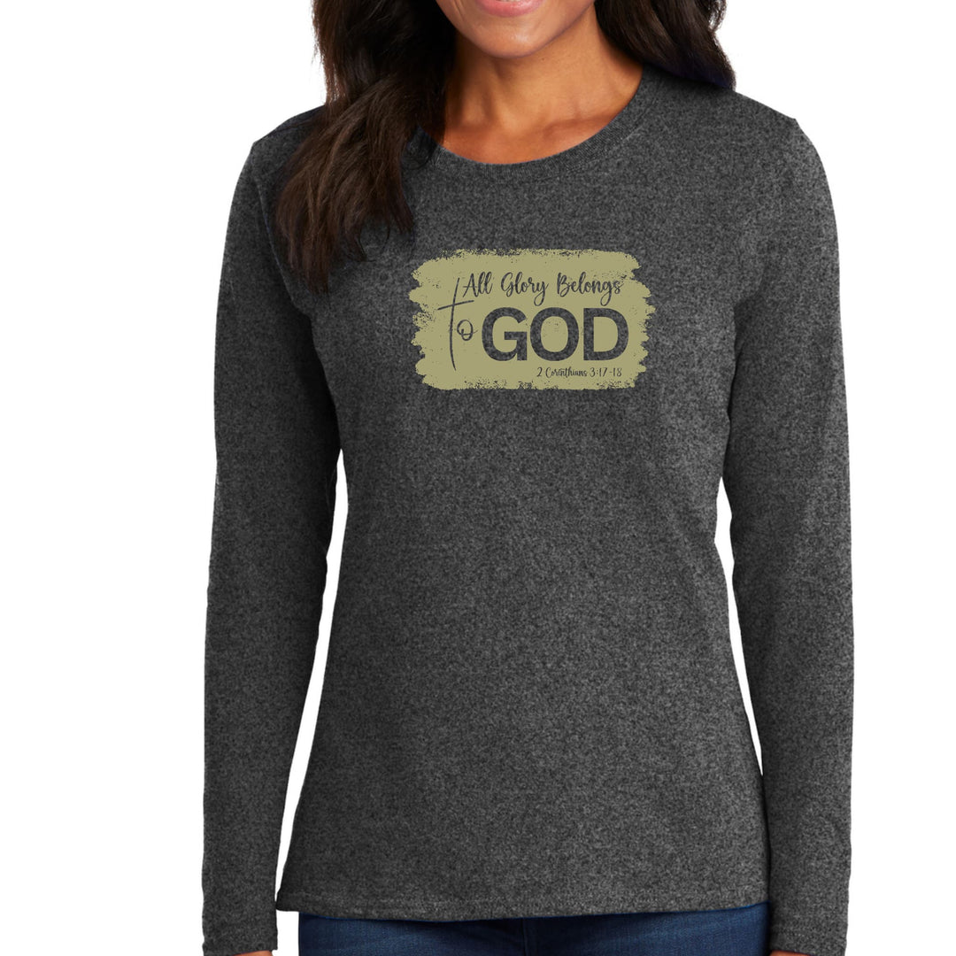 Womens Long Sleeve Graphic T-shirt - All Glory Belongs to God - Olive - Womens