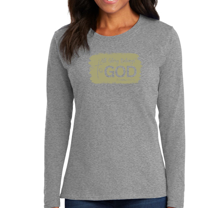 Womens Long Sleeve Graphic T-shirt - All Glory Belongs to God - Olive - Womens