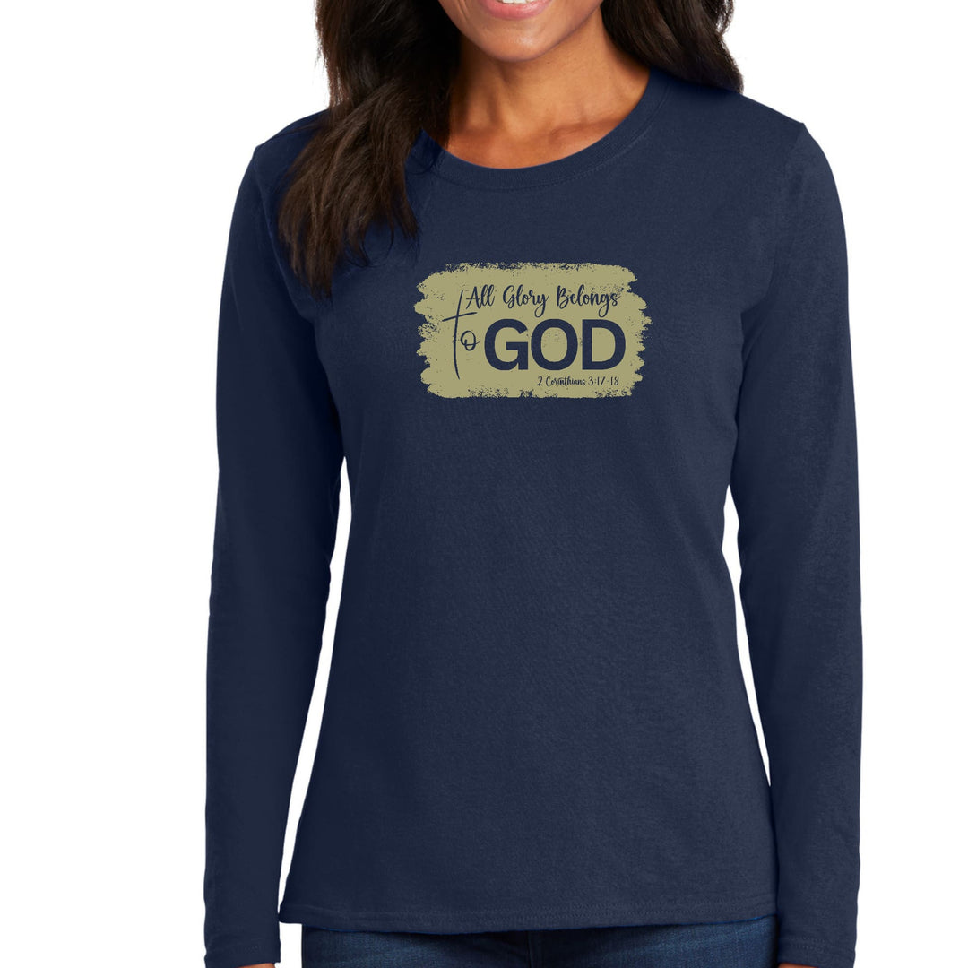 Womens Long Sleeve Graphic T-shirt - All Glory Belongs to God - Olive - Womens