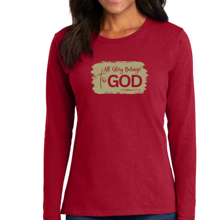 Womens Long Sleeve Graphic T-shirt - All Glory Belongs to God - Olive - Womens