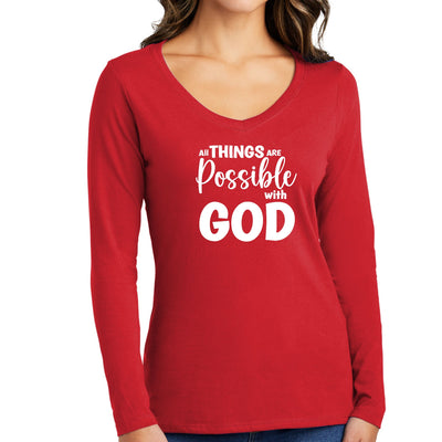 Womens Long Sleeve Graphic T - shirt All Things Are Possible With God - Womens