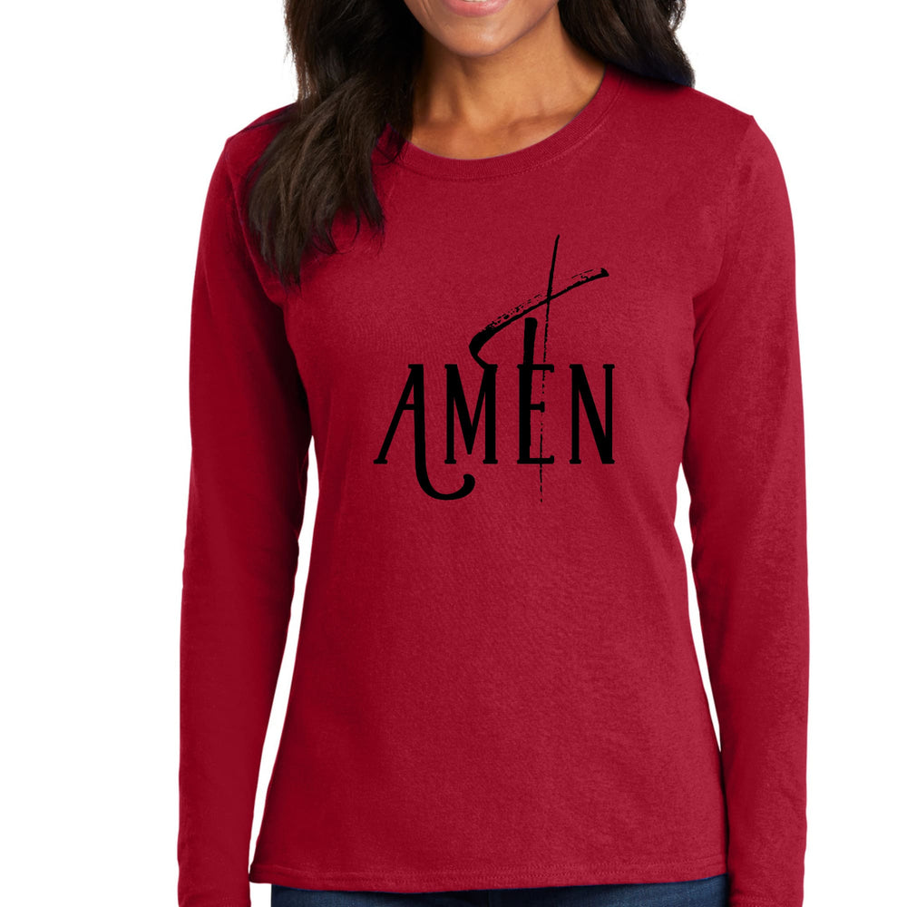 Womens Long Sleeve Graphic T-shirt Amen Black Print - Womens | T-Shirts | Long