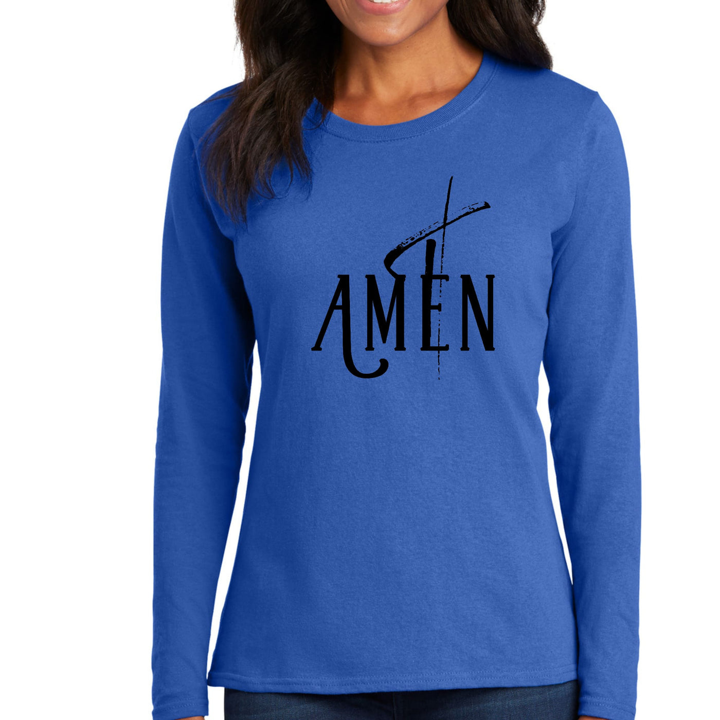 Womens Long Sleeve Graphic T-shirt Amen Black Print - Womens | T-Shirts | Long
