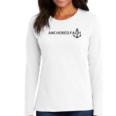Womens Long Sleeve Graphic T - shirt Anchored Faith Black Print - T - Shirts