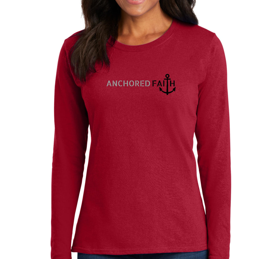 Womens Long Sleeve Graphic T-shirt - Anchored Faith Grey and Black - Womens