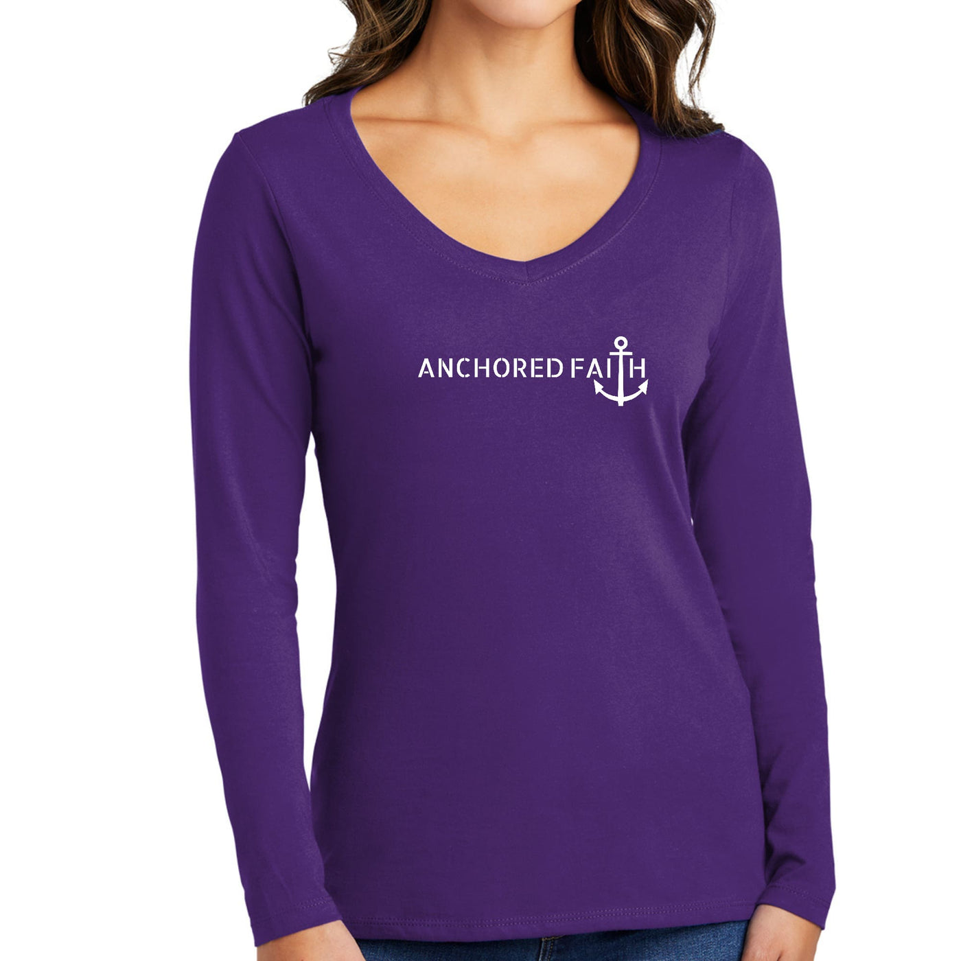 Womens Long Sleeve Graphic T - shirt Anchored Faith Print - Womens | T - Shirts