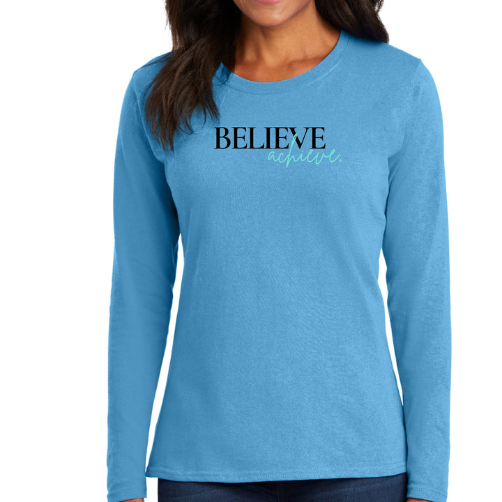 Womens Long Sleeve Graphic T-shirt - Believe and Achieve - Womens | T-Shirts