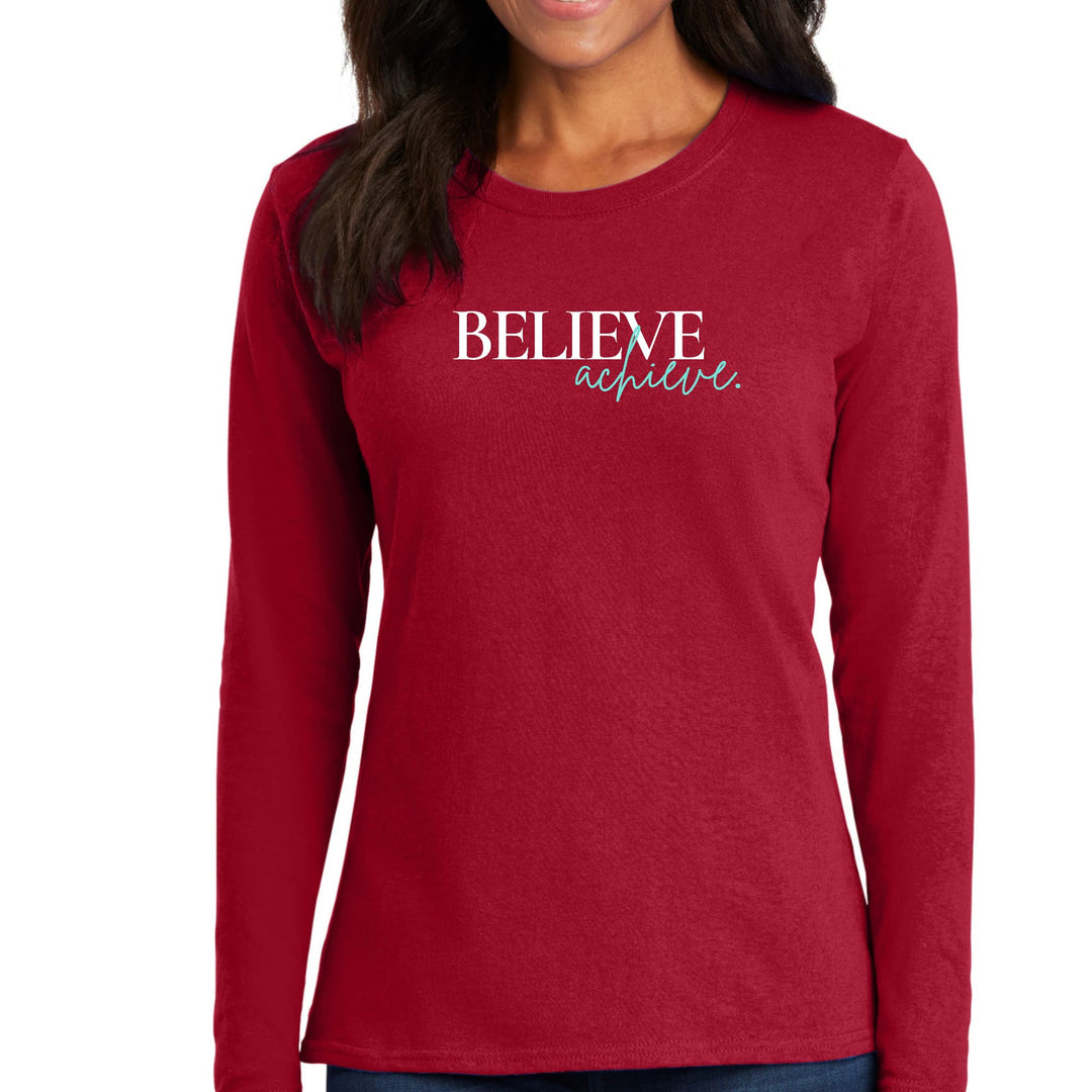 Womens Long Sleeve Graphic T-shirt Believe and Achieve - Womens | T-Shirts