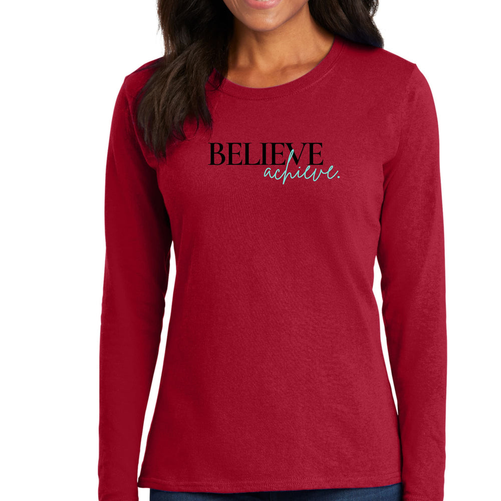 Womens Long Sleeve Graphic T-shirt Believe and Achieve - Womens | T-Shirts