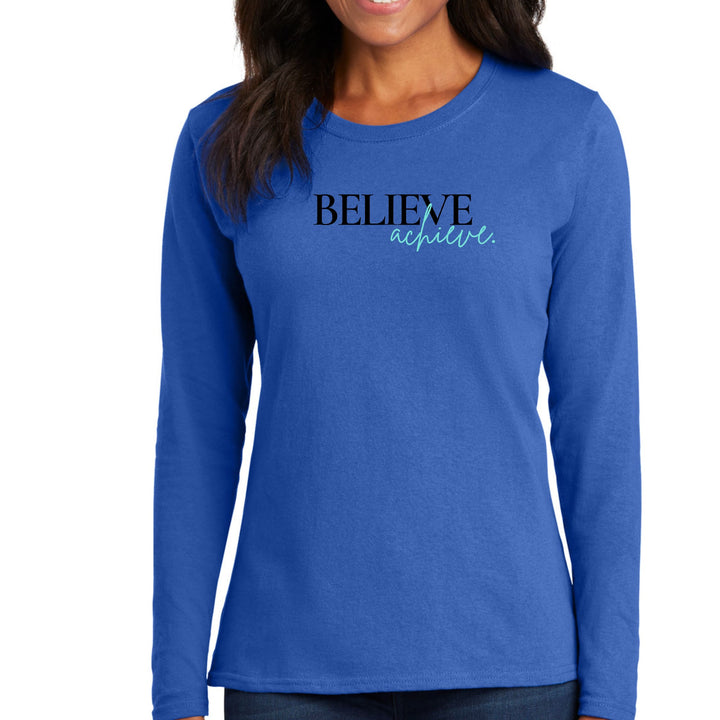 Womens Long Sleeve Graphic T-shirt - Believe and Achieve - Womens | T-Shirts