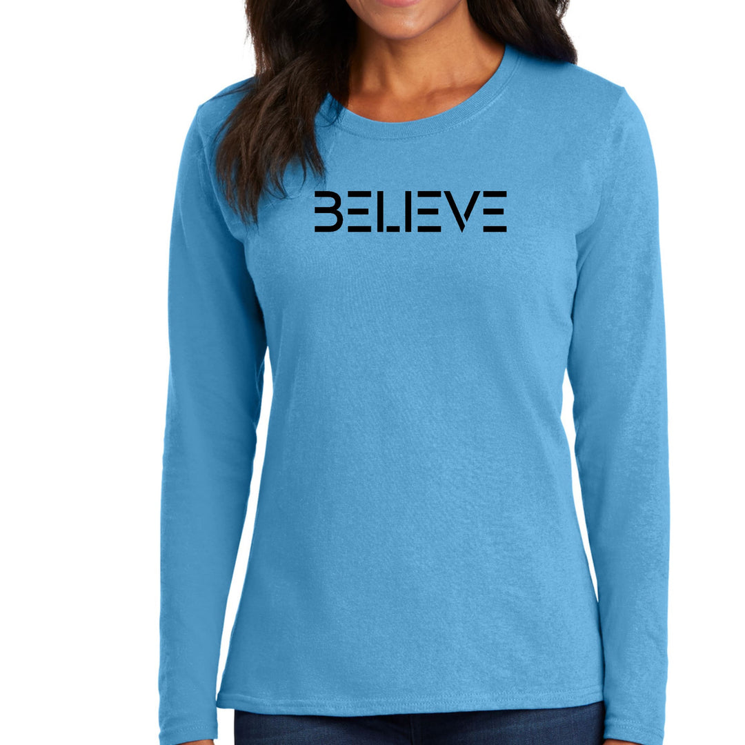 Womens Long Sleeve Graphic T-shirt - Believe Black Print - Womens | T-Shirts