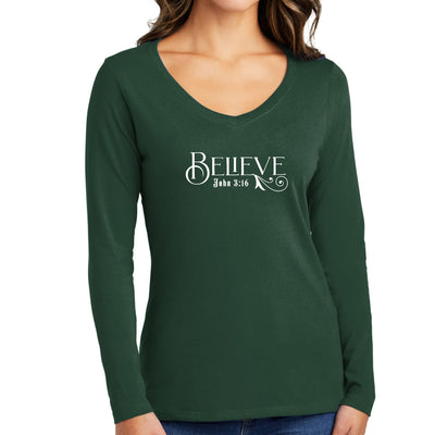 Womens Long Sleeve Graphic T - shirt Believe John 3:16 - T - Shirts Sleeves