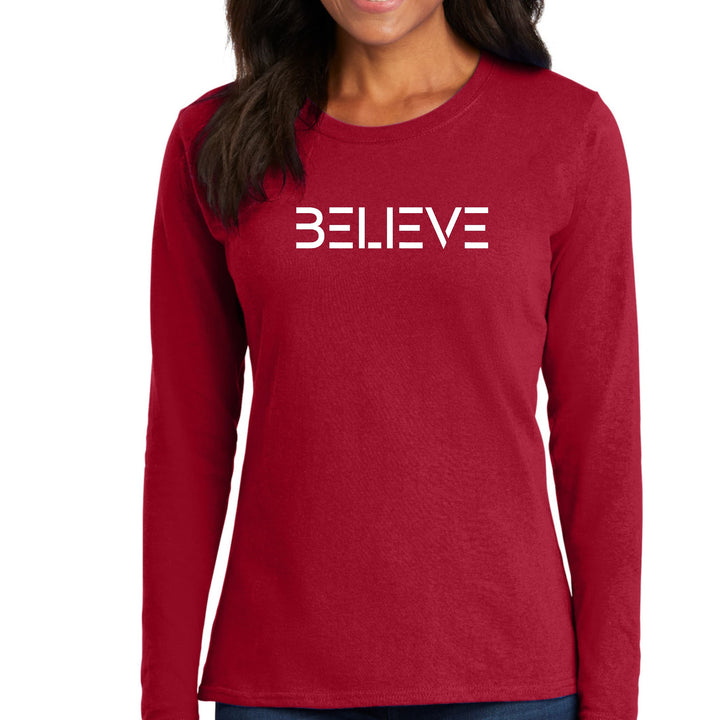 Womens Long Sleeve Graphic T-shirt Believe White Print - Womens | T-Shirts