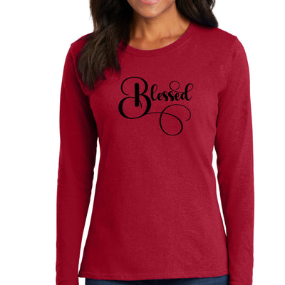 Womens Long Sleeve Graphic T-shirt Blessed Black Graphic Illustration - Womens