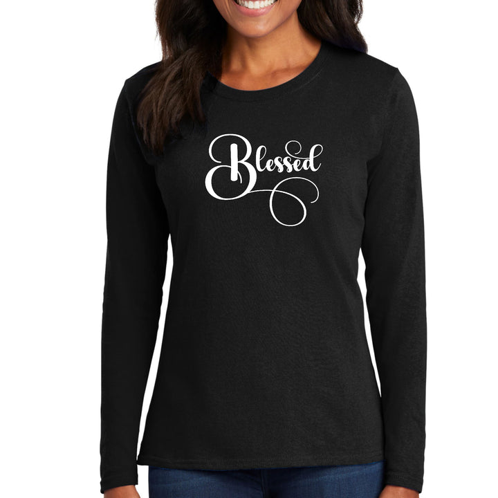 Womens Long Sleeve Graphic T-shirt Blessed Graphic Illustration - Womens