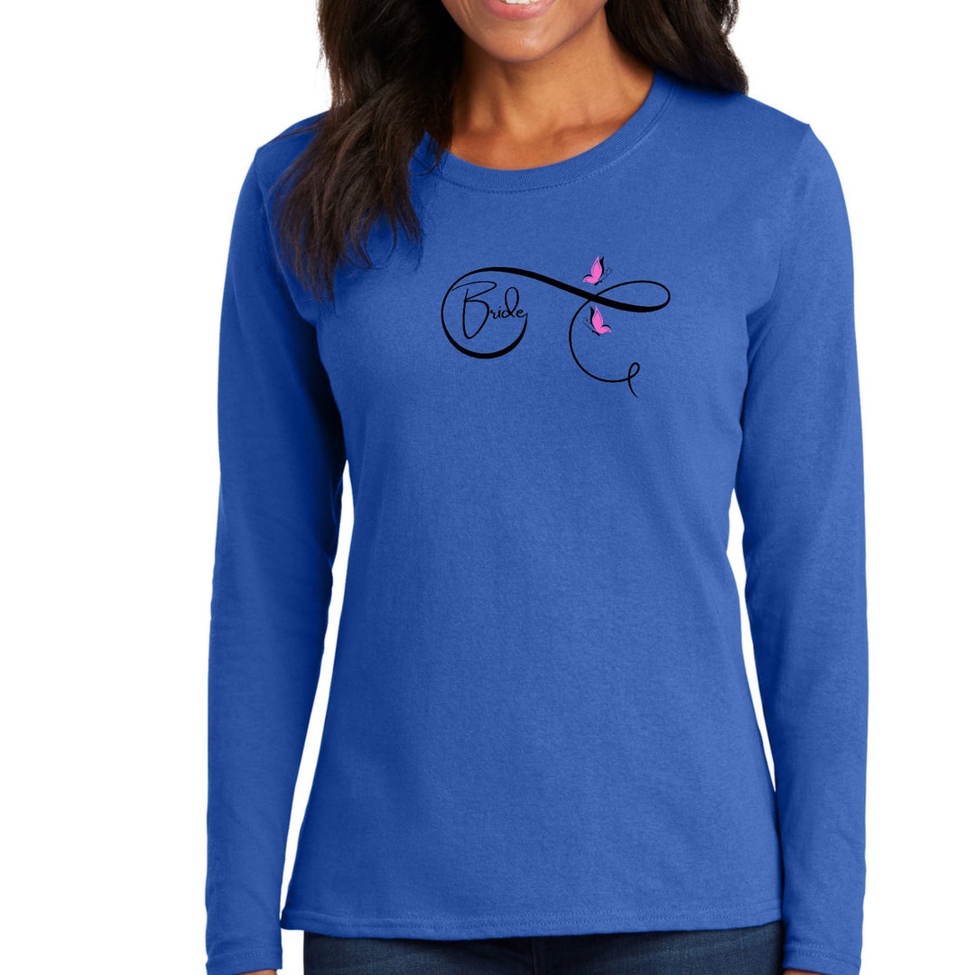 Womens Long Sleeve Graphic T-shirt Bride - Wedding Bridal Pink - Womens