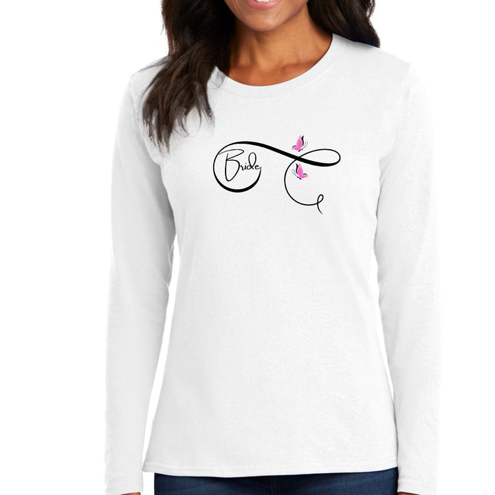 Womens Long Sleeve Graphic T-shirt Bride - Wedding Bridal Pink - Womens