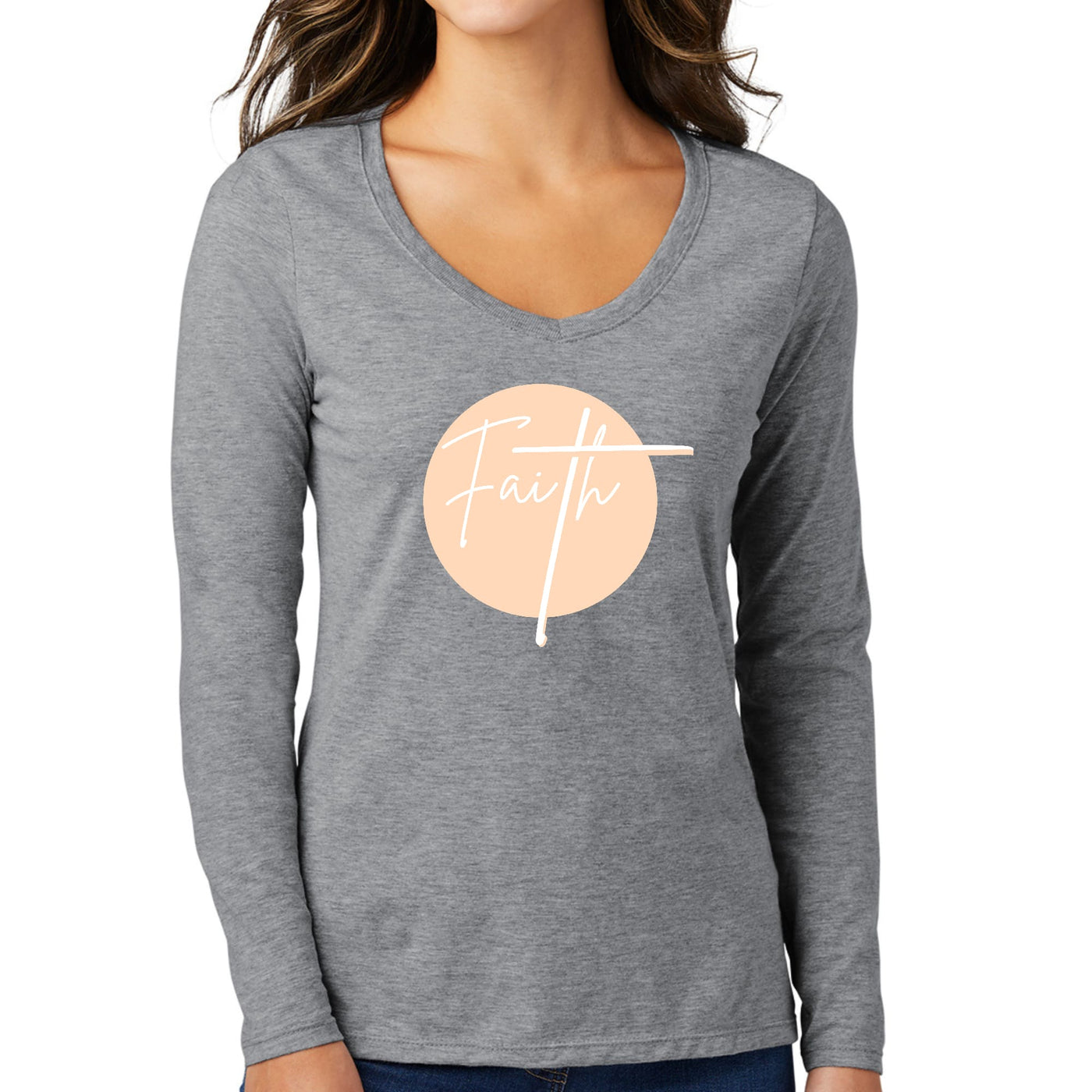 Womens Long Sleeve Graphic T - shirt Faith - Christian Affirmation | T - Shirts