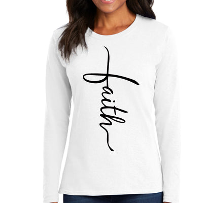Womens Long Sleeve Graphic T-shirt Faith Script Cross Black - Womens | T-Shirts