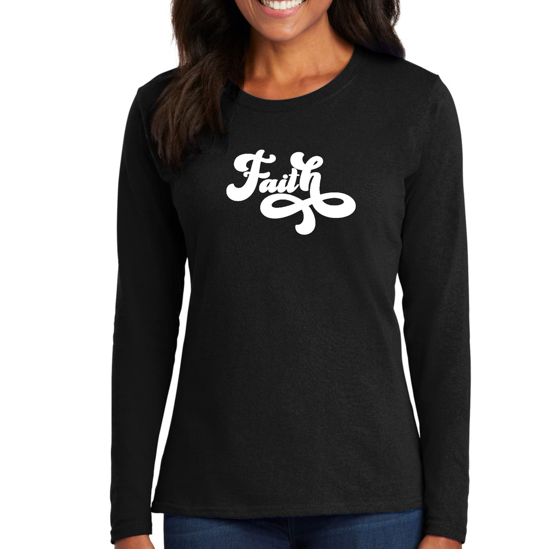 Womens Long Sleeve Graphic T-shirt Faith Script Illustration - Womens