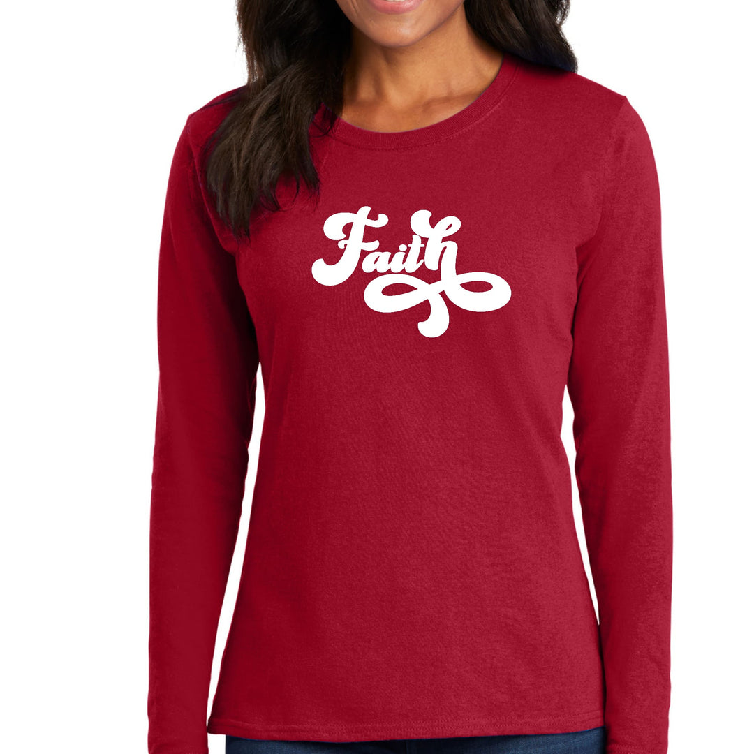 Womens Long Sleeve Graphic T-shirt - Faith Script Illustration - Womens