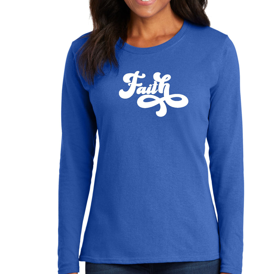 Womens Long Sleeve Graphic T-shirt - Faith Script Illustration - Womens