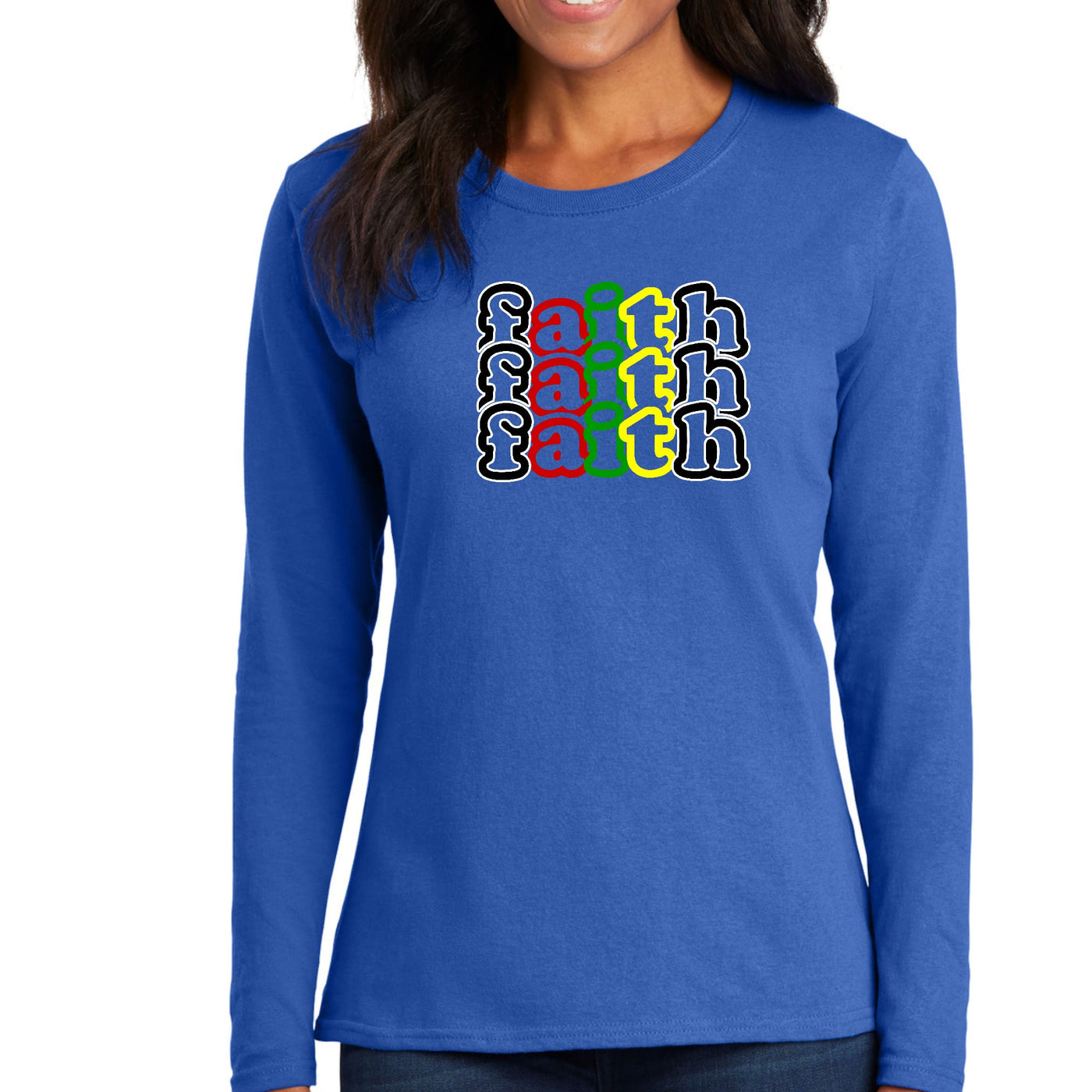 Womens Long Sleeve Graphic T-shirt - Faith Stack Multicolor Black - Womens