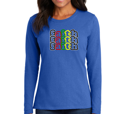 Womens Long Sleeve Graphic T-shirt - Faith Stack Multicolor Black - Womens