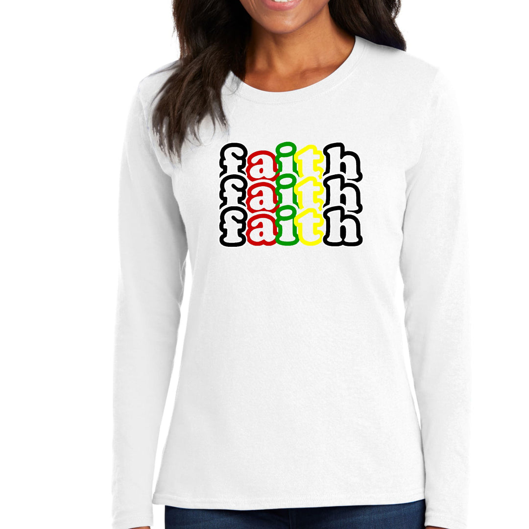 Womens Long Sleeve Graphic T-shirt Faith Stack Multicolor Black - Womens