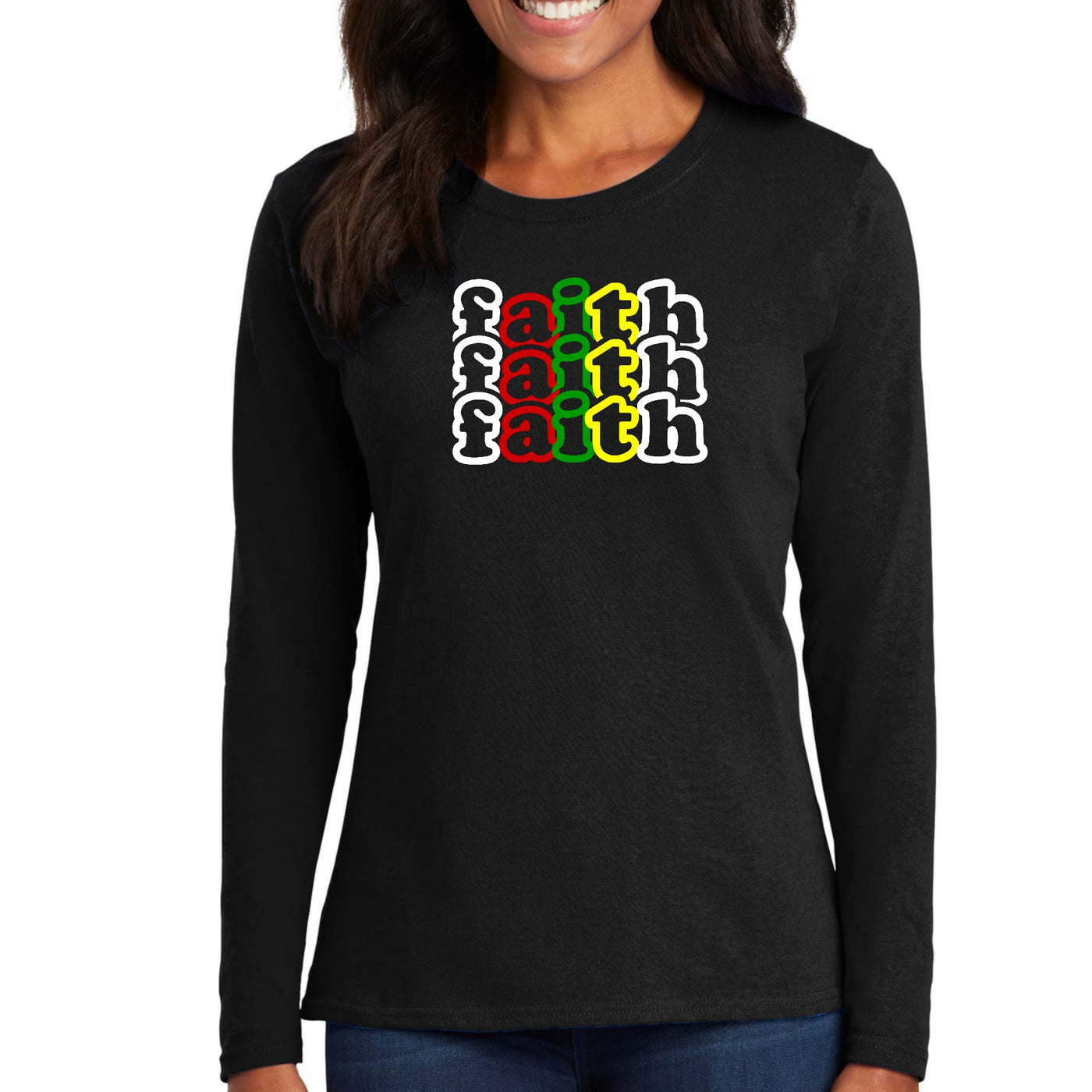 Womens Long Sleeve Graphic T-shirt Faith Stack Multicolor - Womens | T-Shirts