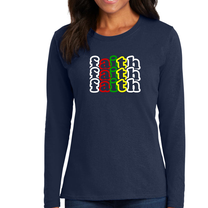 Womens Long Sleeve Graphic T-shirt Faith Stack Multicolor - Womens | T-Shirts