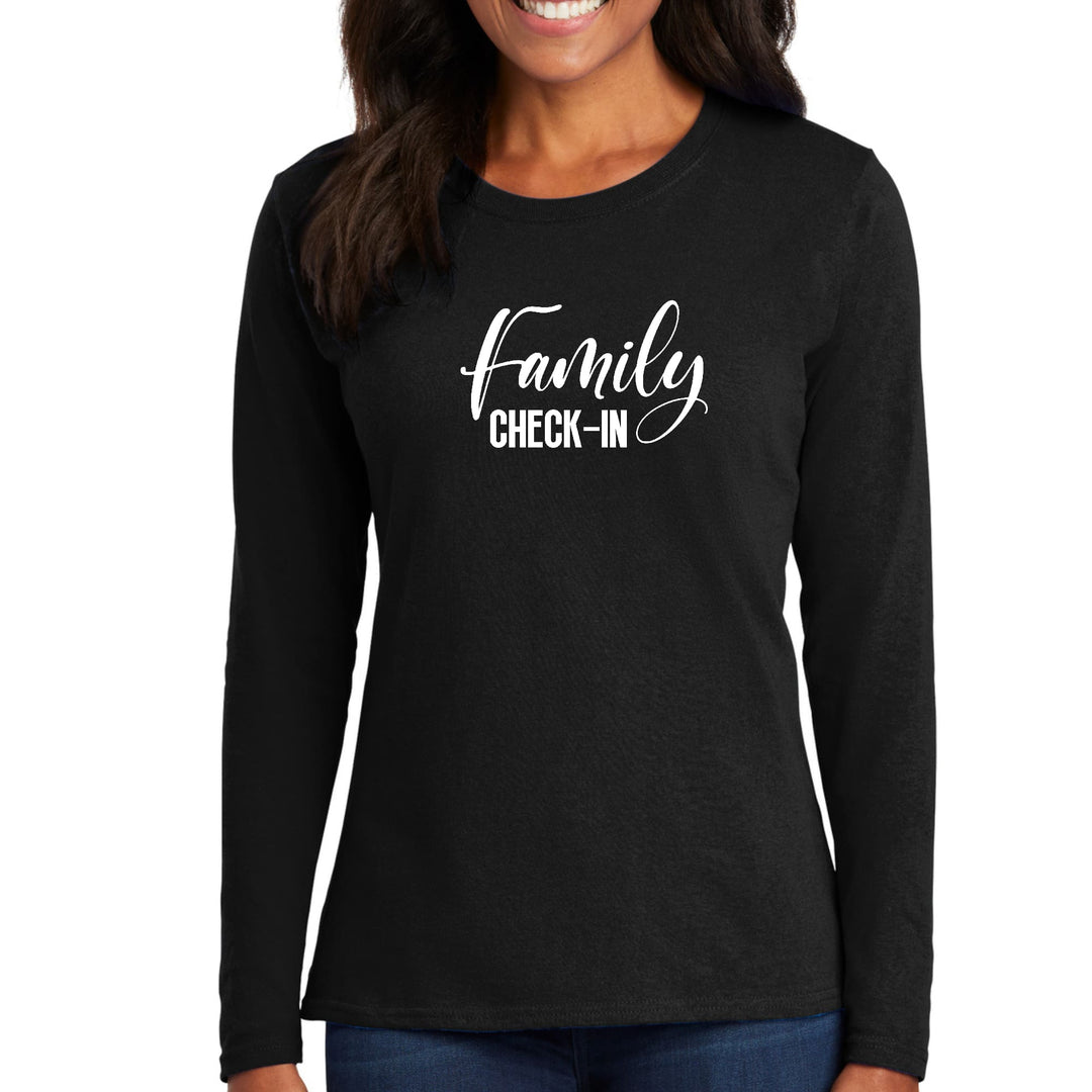 Womens Long Sleeve Graphic T-shirt Family Check-in Illustration - Womens