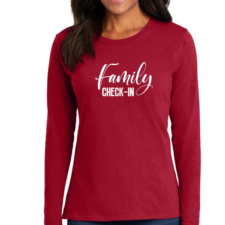 Womens Long Sleeve Graphic T-shirt - Family Check-in Illustration - Womens