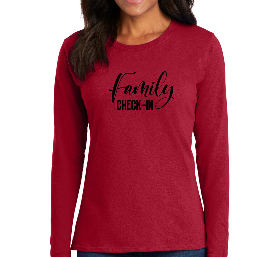 Womens Long Sleeve Graphic T-shirt Family Check-in Illustration - Womens